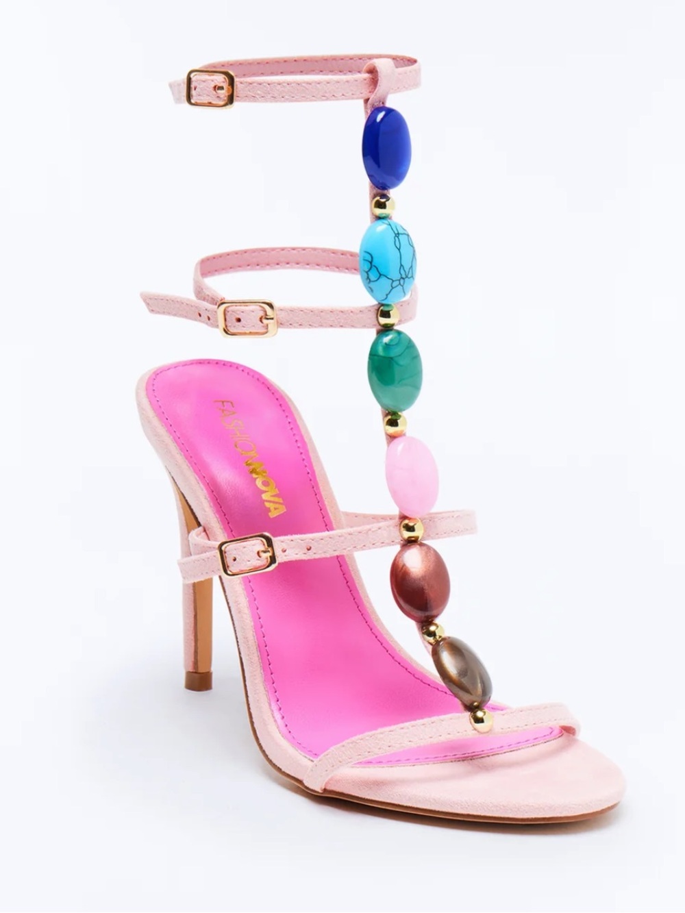 Fashion Nova Colbie Stone Ankle Strap Heels Light Pink - Size 7.5